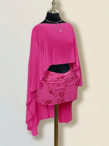 SHEIN ICON 女款寬鬆度假休閒披肩上衣，多穿法深V領露背掛脖上衣 - 玫紅色 - 查看 5