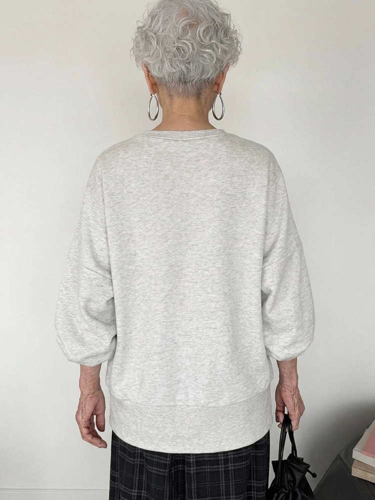 FRIFUL Women's Solid Color Casual Versatile Daily Wear Long Sleeve Sweatshirt - White - View 5