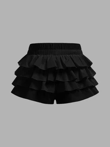 Young Girl's Fashion Solid Color Slim Fit Casual Shorts - Black - View 3