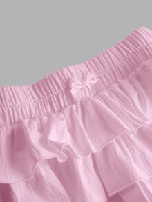 SHEIN Tween Girls' Casual Solid Color Skirt Shorts - Pink - View 4