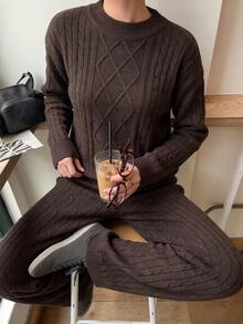 Autumina Women's Autumn/Winter Lazy Fashion Vintage Casual Daily Home Commute Sweater 2 Pieces Set - Brown - View 1