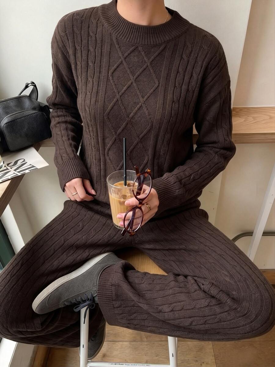 Autumina Women's Autumn/Winter Lazy Fashion Vintage Casual Daily Home Commute Sweater 2 Pieces Set - Brown - View 1