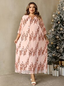 SHEIN CURVE+ Plus Size Elegant Sequin Dress For Evening Party Christmas Luxury Evening Wedding Dress Christmas - Pink - View 3