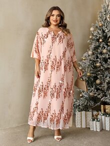 SHEIN CURVE+ Plus Size Elegant Sequin Dress For Evening Party Christmas Luxury Evening Wedding Dress Christmas - Pink - View 7