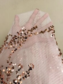 SHEIN CURVE+ Plus Size Elegant Sequin Dress For Evening Party Christmas Luxury Evening Wedding Dress Christmas - Pink - View 9