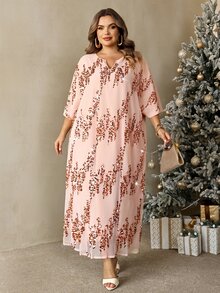 SHEIN CURVE+ Plus Size Elegant Sequin Dress For Evening Party Christmas Luxury Evening Wedding Dress Christmas - Pink - View 6