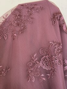 SHEIN CURVE+ Plus Size Women's Contrast Lace Round Neck 3/4 Sleeve Elegant Dress Fall - Purple - View 9