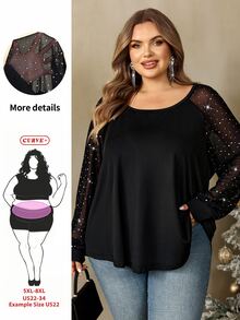 SHEIN CURVE+ 大尺碼女款純色不對稱領不對稱袖寬鬆休閒性感T恤，適合派對、約會、聖誕節 - 彩色 - 查看 1