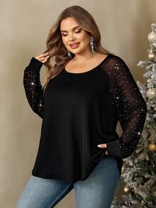 SHEIN CURVE+ 大尺碼女款純色不對稱領不對稱袖寬鬆休閒性感T恤，適合派對、約會、聖誕節 - 彩色 - 查看 5