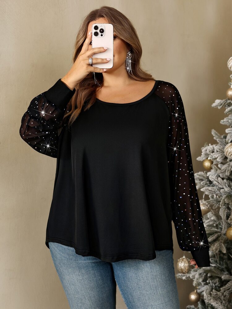 SHEIN CURVE+ Plus Size Women's Solid Color Asymmetric Neck Asymmetric Sleeve Loose Casual Sexy T-Shirt Party Date Christmas - Multicolor - View 7
