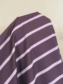 SHEIN CURVE+ 大尺碼女款條紋百褶休閒日常夏季細肩帶洋裝，聖誕節 - 彩色 - 查看 4