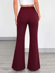 SHEIN EZwear Plus Size Women Solid Color Casual Versatile Daily Wear Long Pants Fall - Burgundy - View 2