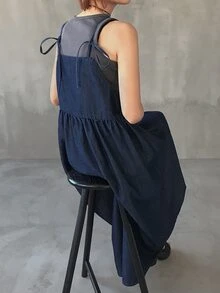 FRIFUL Vestido de tirantes de mezclilla holgado, versátil y de unicolor para mujer, para el verano - Azul - Ver 2