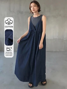FRIFUL Vestido de tirantes de mezclilla holgado, versátil y de unicolor para mujer, para el verano - Azul - Ver 7