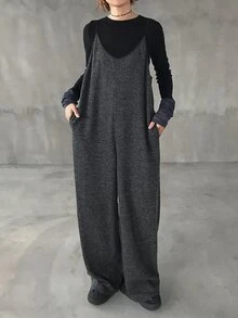 FRIFUL Women's Sleeveless Ruffled Back Decor Loose Wide Leg Jumpsuit For Women Lounge Sets For Women - Grey - View 5