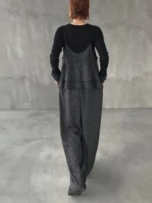 FRIFUL Women's Sleeveless Ruffled Back Decor Loose Wide Leg Jumpsuit For Women Lounge Sets For Women - Grey - View 3