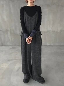 FRIFUL Women's Sleeveless Ruffled Back Decor Loose Wide Leg Jumpsuit For Women Lounge Sets For Women - Grey - View 2