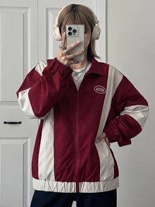 FRIFUL Chaqueta holgada de mujer con bloques de color, ropa de mujer para otoño - Rojo - Ver 8