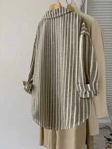 SHEIN CURVE+ 大尺碼女款秋季休閒度假幾何印花長袖寬鬆舒適襯衫，感恩節假期 - 彩色 - 查看 2