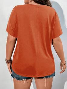Vionelle Plus Solid Pocket Patched Batwing Sleeve Tee - Redwood - View 2
