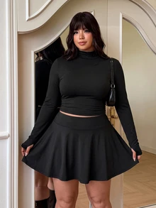 GalTyme زي هالوين أسود للنساء مقاس كبير، ملابس تنكرية فيلما، طقم من قطعتين مقاس كبير للشتاء - الأسود - مشاهدة 6