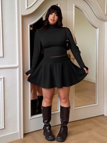 GalTyme زي هالوين أسود للنساء مقاس كبير، ملابس تنكرية فيلما، طقم من قطعتين مقاس كبير للشتاء - الأسود - مشاهدة 5