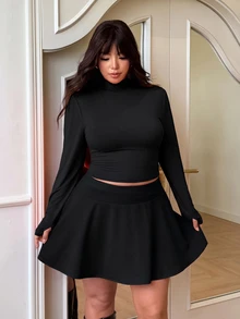 GalTyme زي هالوين أسود للنساء مقاس كبير، ملابس تنكرية فيلما، طقم من قطعتين مقاس كبير للشتاء - الأسود - مشاهدة 7