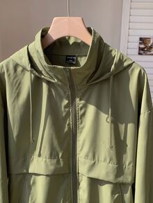 SHEIN EZwear 大尺碼軍綠色休閒拉鍊連帽長袖外套 - 軍綠色 - 查看 6