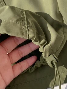 SHEIN EZwear 大尺碼軍綠色休閒拉鍊連帽長袖外套 - 軍綠色 - 查看 4