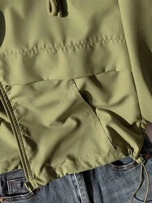 SHEIN EZwear 大尺碼軍綠色休閒拉鍊連帽長袖外套 - 軍綠色 - 查看 7