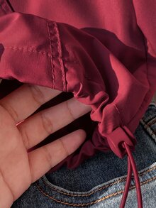 SHEIN EZwear 秋冬款酒紅色休閒大尺碼女款連帽拉鍊外套 - 酒紅色 - 查看 5
