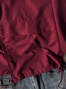 SHEIN EZwear 秋冬款酒紅色休閒大尺碼女款連帽拉鍊外套 - 酒紅色 - 查看 6