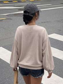 Muchica 大尺碼休閒街頭風 Anti Social 卡其色長袖運動衫，秋冬度假款 - 杏色 - 查看 2