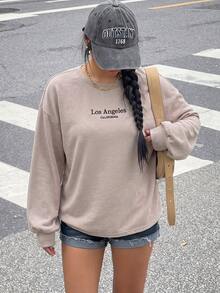 Muchica 大尺碼休閒街頭風 Anti Social 卡其色長袖運動衫，秋冬度假款 - 杏色 - 查看 5