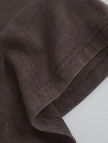 Muchica Plus Size Burgundy Spring/Summer Distressed Snowflake Acetate Chocolate Brown Loose Short Sleeve Small V-Neck T-Shirt Cotton Fabric - Coffee Brown - View 3