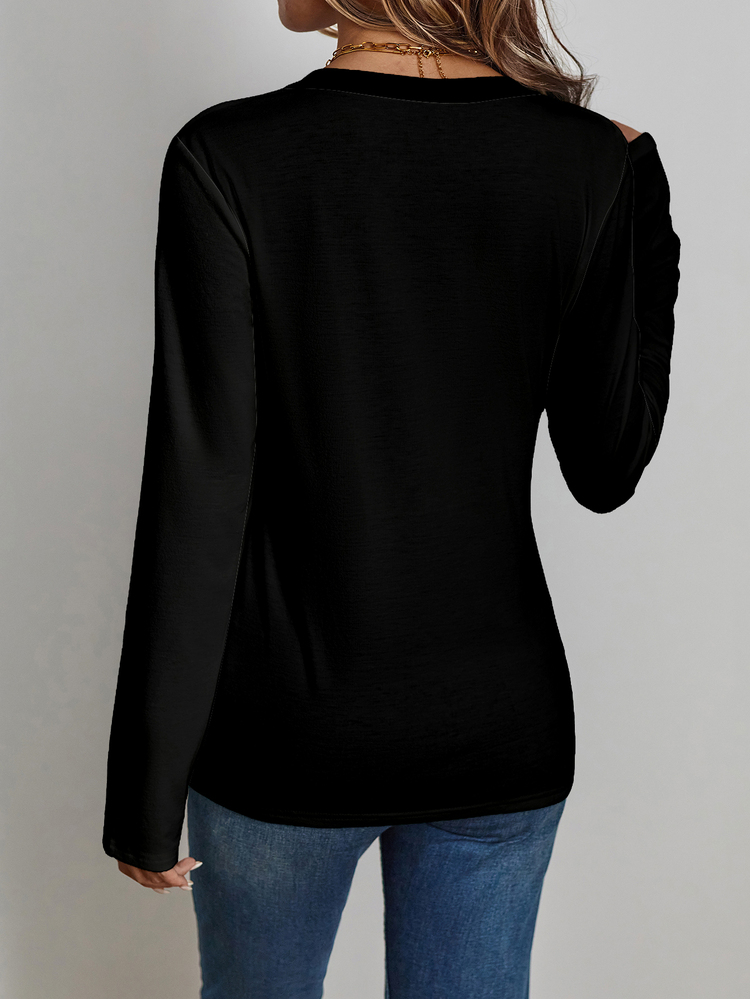 EMERY ROSE Women's Casual Basic Simple Cotton V-Neck Long Sleeve T-Shirt, Suitable For Autumn/Winter Long Sleeve Black Top V Neck Tops,Casual Office Business - Black - View 5