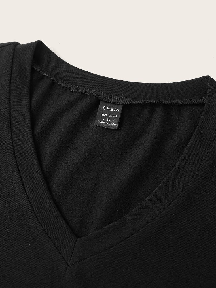 EMERY ROSE Women's Casual Basic Simple Cotton V-Neck Long Sleeve T-Shirt, Suitable For Autumn/Winter Long Sleeve Black Top V Neck Tops,Casual Office Business - Black - View 3