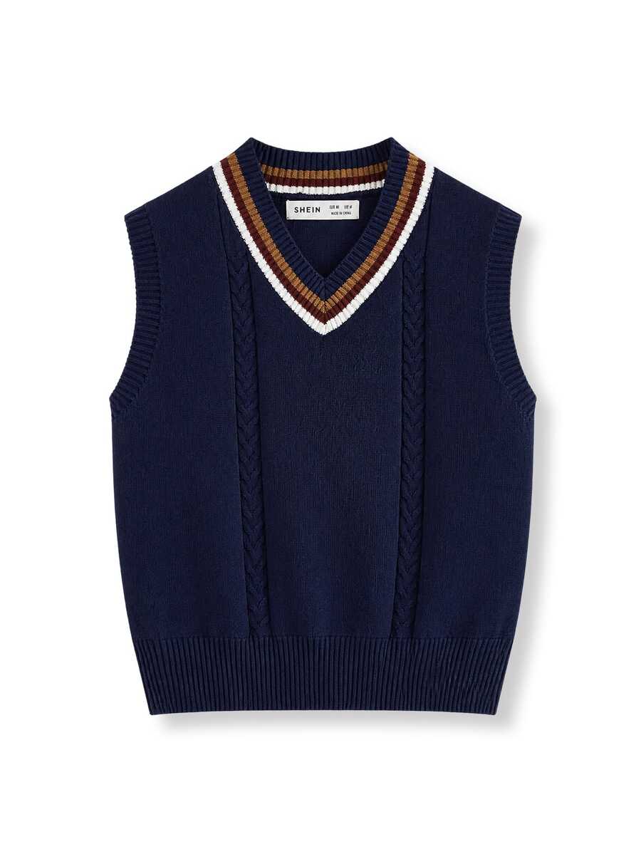 PrepCrw Young Boy Striped Trim V-Neck Sweater Vest,In Fall/Winter