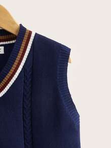 PrepCrw Young Boy Striped Trim V-Neck Sweater Vest,In Fall/Winter - Navy Blue - View 5