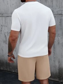 Manfinity Homme Men's Contrast Color Pocket Round Neck Short Sleeve T-Shirt And Drawstring Waist Shorts Casual Suit - Multicolor - View 2