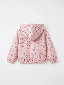 SHEIN Babygirl Cute Casual Pink Floral Pattern Hooded Autumn Jacket - Baby Pink - View 2