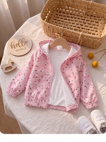 SHEIN Babygirl Cute Casual Pink Floral Pattern Hooded Autumn Jacket - Baby Pink - View 3