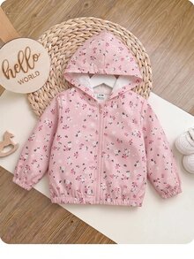 SHEIN Babygirl Cute Casual Pink Floral Pattern Hooded Autumn Jacket - Baby Pink - View 5