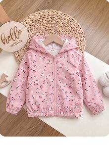 SHEIN Babygirl Cute Casual Pink Floral Pattern Hooded Autumn Jacket - Baby Pink - View 4