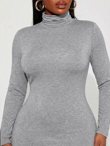 Radiana Women's Plus Size Grey Knitted High Neck Bodycon Long Sleeve Casual Spring Dress - Grey - View 5
