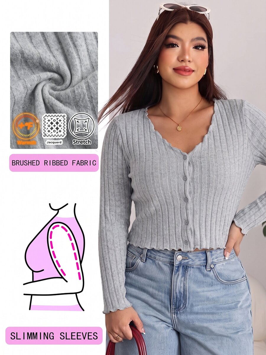 Solflare Plus Size Women's Solid Color Casual Versatile Daily Long Sleeve T-Shirt Fall - Light Grey - View 1