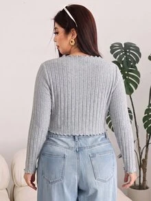 Solflare Plus Size Women's Solid Color Casual Versatile Daily Long Sleeve T-Shirt Fall - Light Grey - View 2