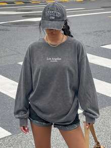 Muchica Plus Size Vintage Knit Long Sleeve Sweatshirt, Acid Wash Distressed Style With Loose Fit, Suitable For Autumn/Winter Wear Fall - Light Grey - View 3
