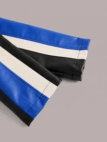 Muchica Jaket Kasual Lengan Panjang Berresleting Motif Blok Warna untuk Wanita Ukuran Besar Musim Gugur/Dingin, Musim Gugur - Royal Blue - View 4