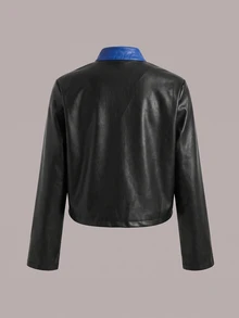 Muchica Jaket Kasual Lengan Panjang Berresleting Motif Blok Warna untuk Wanita Ukuran Besar Musim Gugur/Dingin, Musim Gugur - Royal Blue - View 2